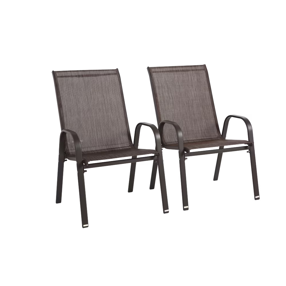4 Piece Patio Chairs, Outdoor Camping Chairs with Breathable Textilene Fabric, Set of 2 Garden Chairs with Armrest High Backrest for Garden Patio Pool Beach Yard Space Saving ( Brown)