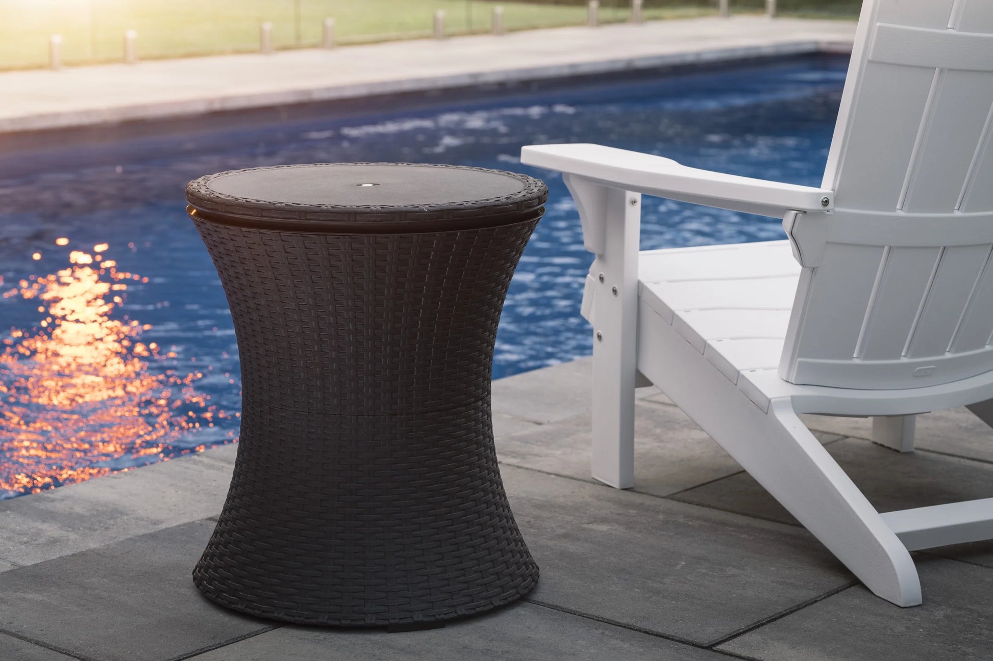 Keter Pacific 7.5 Gallon Cool Bar 2 in 1 Weather Resistant Side Table and Bar Durable Resin Outdoor Patio Beverage Cooler Table, Rattan Look Brown