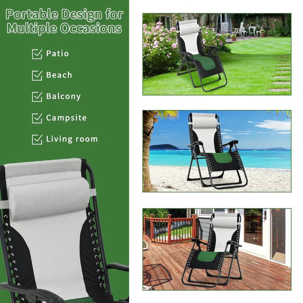 Zero Gravity Chair Oversized Patio Recliner Lounge Chair Patio Lounge Chairs with Adjustable Headrest Support Padded Seat & Back for Outside Patio Pool Deck Camping, Green