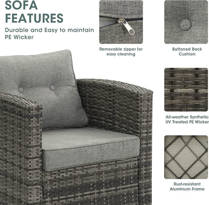 Sunvivi Patio Wicker Chair All Weather Wicker Single Armchair Rattan Sectional Sofa for Garden, Beach, Balcony and Poolside, Aluminum Frame
