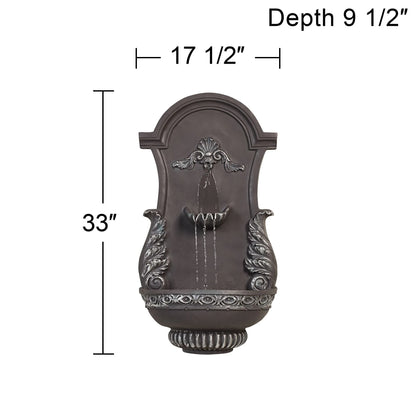 John Timberland Tivoli Grey Ornate Rustic Outdoor 2 Tier Outdoor Wall Water Fountain 33" for Yard Backyard Garden Patio Home Deck Porch House Exterior
