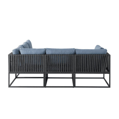 Manor Park 5 Pc Outdoor Patio Sectional Set, Blue/Black Metal Cushion