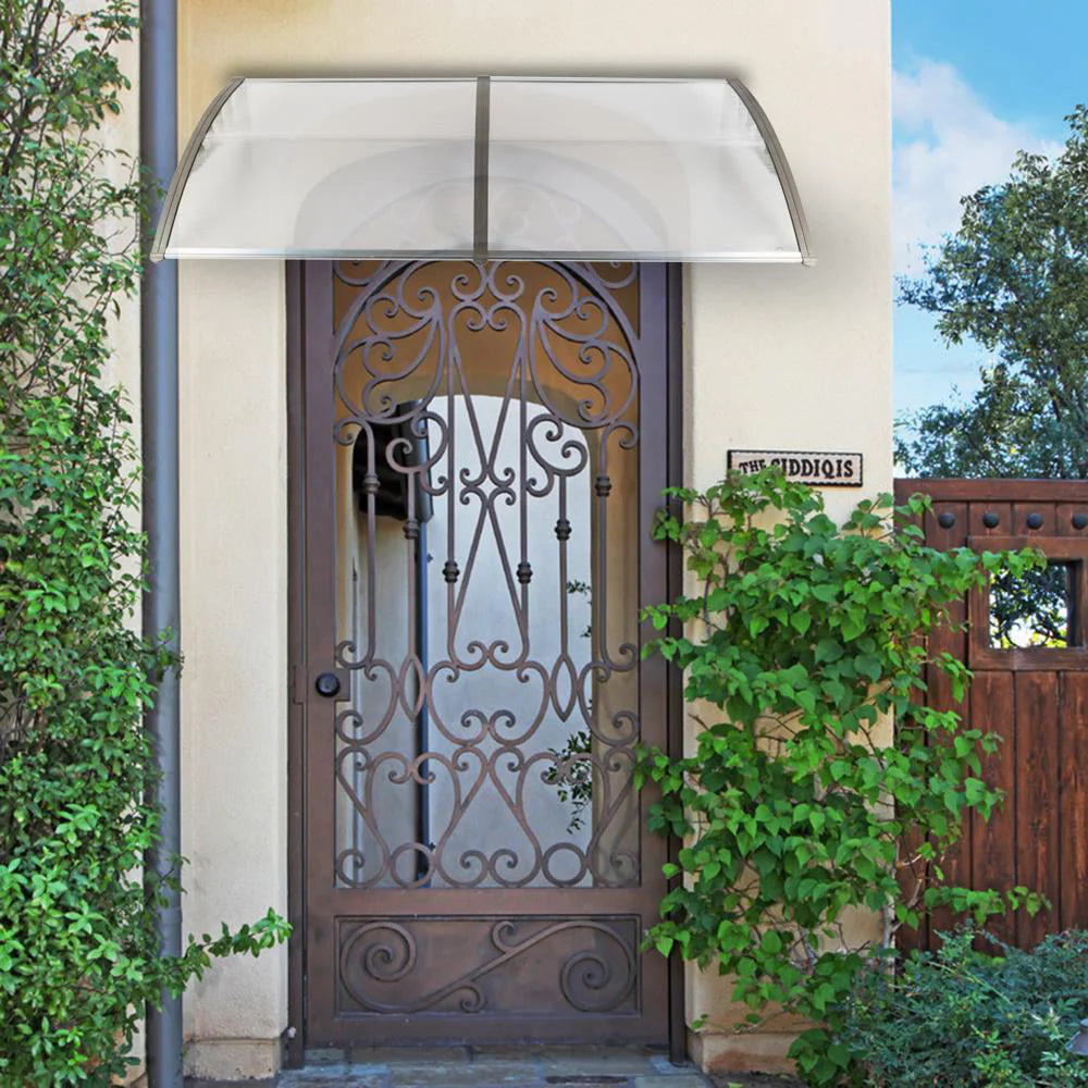 Ktaxon 35.4"X77" Door Awning Polycarbonate Patio Cover Silver & Gray Bracket
