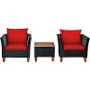 Costway 3PCS Outdoor Patio Rattan Furniture Set Wooden Table Top Cushioned Sofa Navy