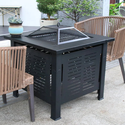 2 in 1 Smokeless Fire Pit Table for Outdoor Patio, Square Steel Heater with Removable Lid, Grill Over Stove, Multifunctional Firepit Table for Garden, Deck, Balcony, Backyard