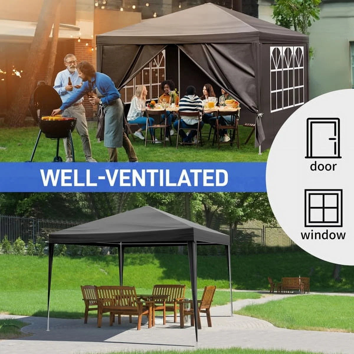 Sythers 10'x10' Pop Up Canopy Tent with 4 Removable Sidewalls, Portable Gazebo, UV Resistant Waterproof, Enclosed Canopy Tent for Outdoor Events, Patio, Backyard, Party, BBQ, Camping, Black