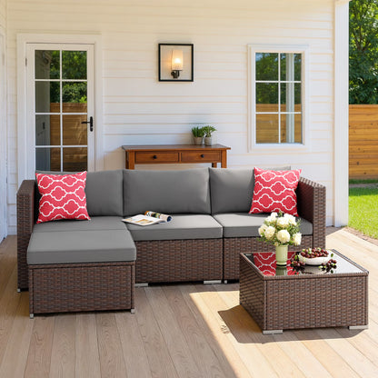 Aiho 7-Piece Rattan Patio Furniture Set , Outdoor Sectional Furniture Set for Patio, Garden, Backyard, Grey