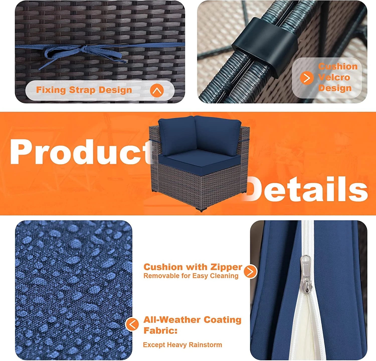 Kullavik 13 Pieces Outdoor Patio Furniture Set with Fire Pit Table Outdoor PE Rattan Wicker sectional Sofa Set,Patio Conversation Set with Coffee Table,Navy Blue
