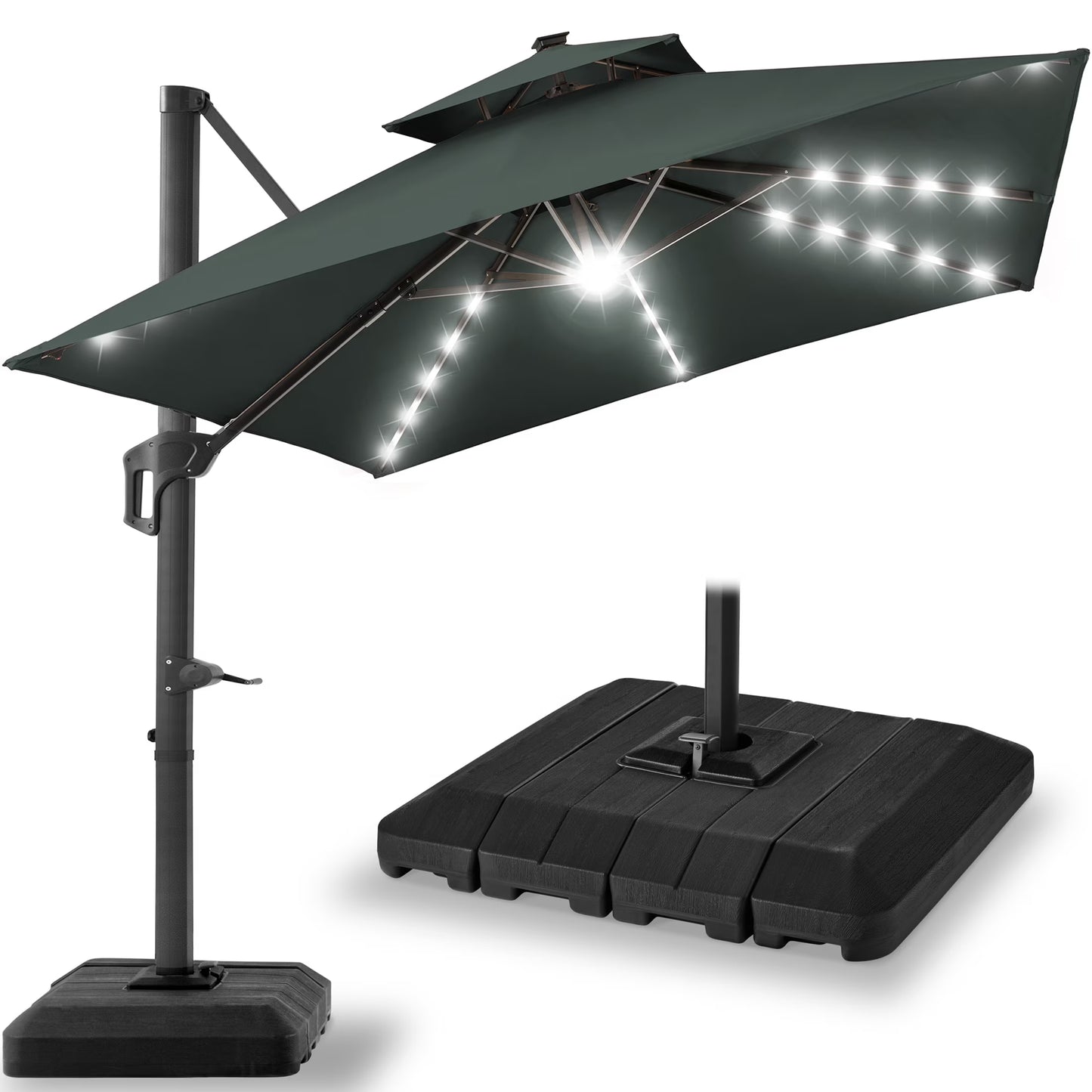 Best Choice Products 10x10ft 2-Tier Square Outdoor Solar LED Cantilever Patio Umbrella w/Base Included - Tan