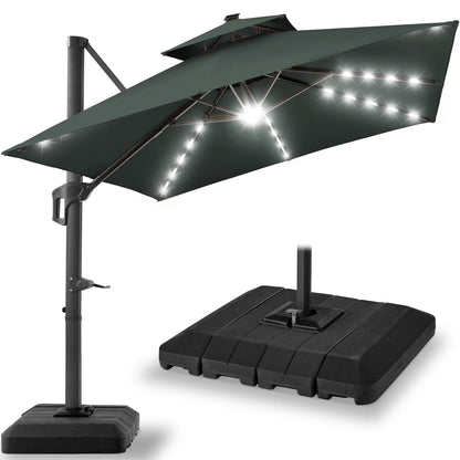 Best Choice Products 10x10ft 2-Tier Square Outdoor Solar LED Cantilever Patio Umbrella w/Base Included - Tan