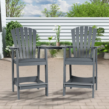 Aoodor Tall Adirondack Chairs Set of 2, HDPE Outdoor Bar Stools with Connecting Tray, Patio Furniture for Backyard, Garden, or Balcony (Gray)