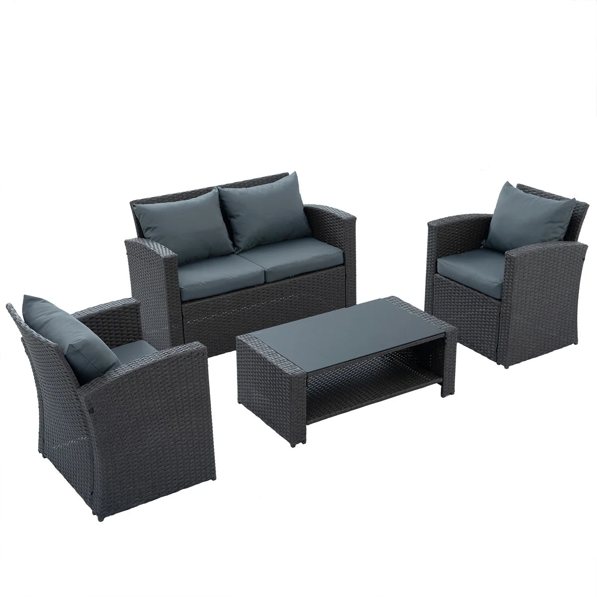 HighSound 4 Piece Patio Furniture Set, Outdoor Wicker Patio Sectional Sofa, All Weather PE Rattan Outdoor Sectional with Cushions & Coffee Table, Dark Gray