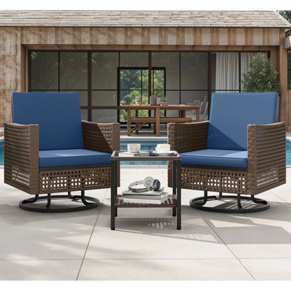 Dextrus Patio Swivel Chairs, Outdoor Wicker Swivel Glider Rocking Chairs set of 2 with Side Table,Bistro Swive Chairs Set for Porch Deck - Blue