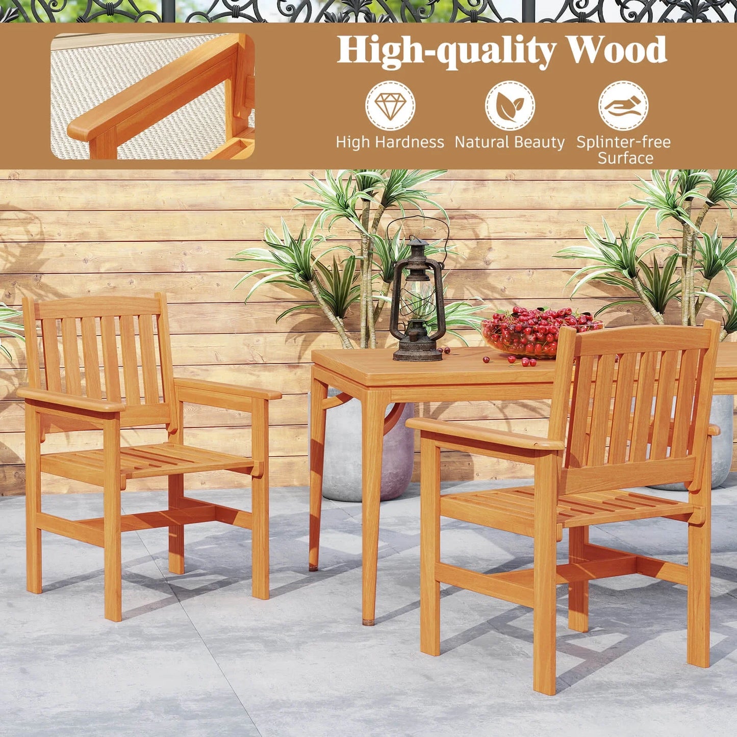 Costway 7 PCS Patio Wood Dining Table Set with 2? Umbrella Hole Outside Furniture Set
