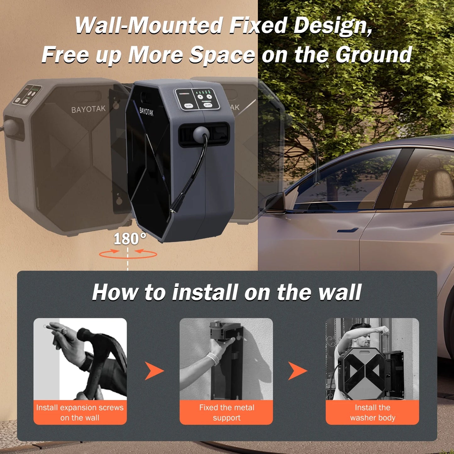 Electric Pressure Washer, 5000 PSI 3.0 GPM Wall Mounted Power Washer, Remote Control with 100 FT Retractable Hose, Foam Cannon, Nozzles for Cars/Garage/Patio, Gray