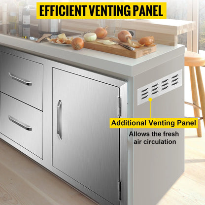 Outdoor Kitchen Door Drawer Combo 35.4" W x 23.6" H x 24.4''D, BBQ Access Door/Double Drawers Combo with Stainless Steel Handles, Perfect for Outdoor Kitchen or BBQ Island Patio Grill Station