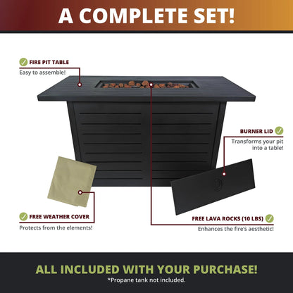 Kinger Home 42 inch Outdoor Propane Fire Pit Table for Patio, 50,000 BTU CSA Certified, Aluminum Frame, Lid, Weather Cover, Lava Rocks