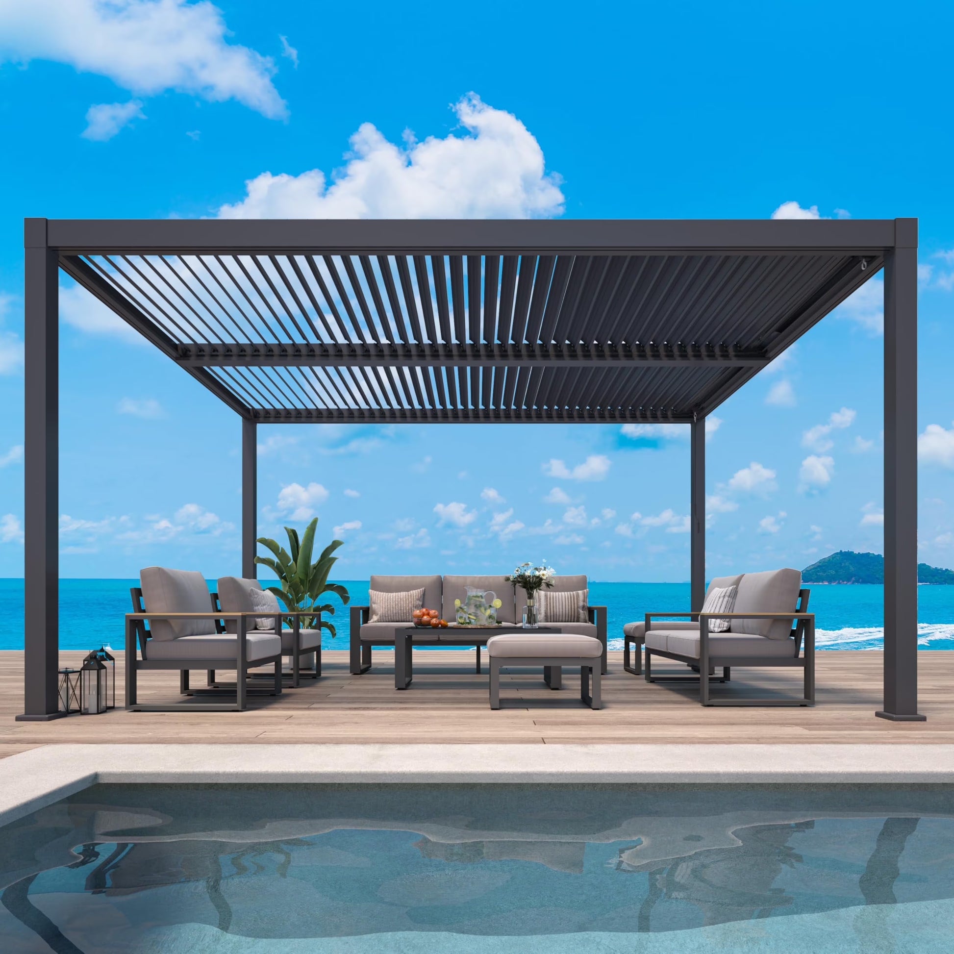 Heynemo 12'x20' Adjustable Louvered Pergola, Heavy-Duty Aluminum Outdoor Pergola, Adjustable Metal Hardtop Roof Pergola for Patio, Deck, Garden, Yard, Black