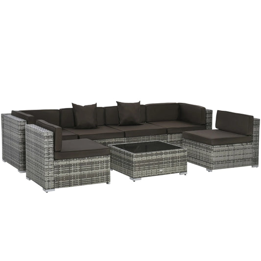 Outsunny 7pc Sectional Wicker Patio Furniture, Charcoal