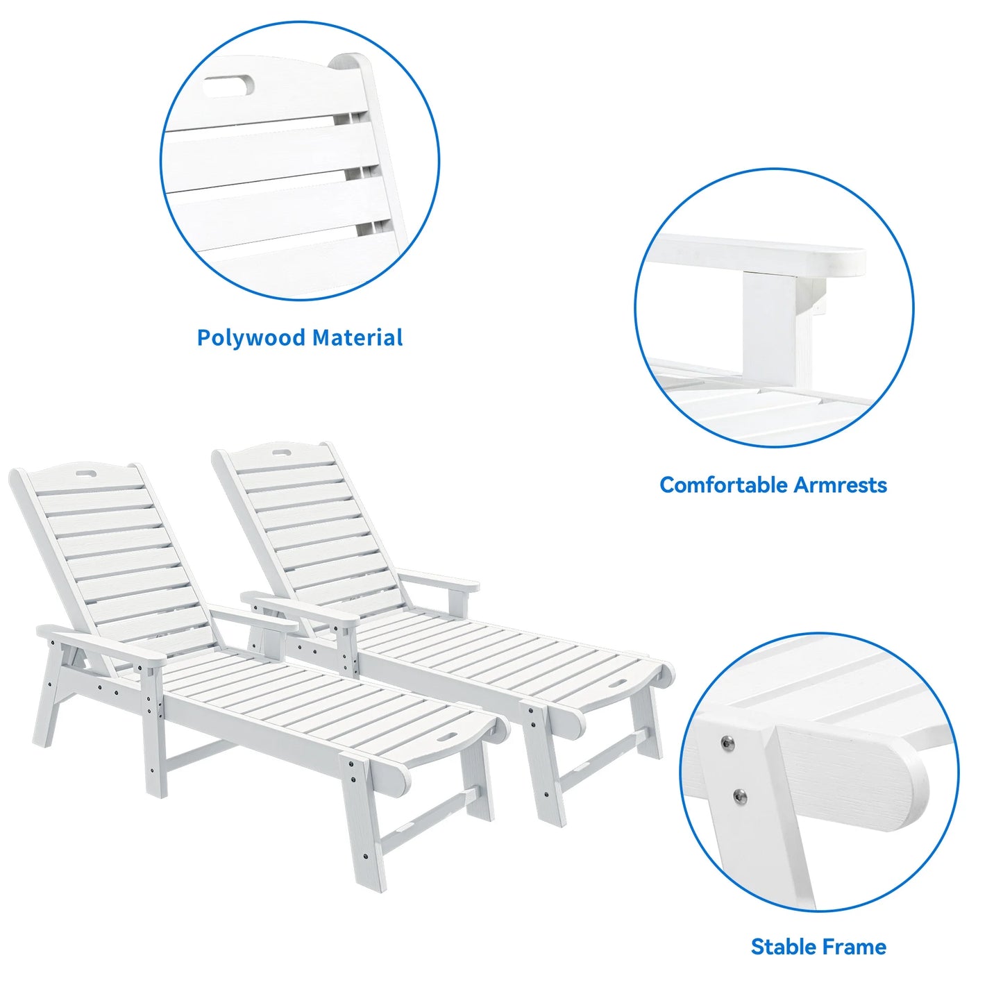 Dextrus Outdoor Chaise Lounge Chair with Wide Armrest and Adjustable Backrest, Waterproof Resin Patio Lounger with 350lbs Capacity