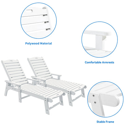 Dextrus Outdoor Chaise Lounge Chair with Wide Armrest and Adjustable Backrest, Waterproof Resin Patio Lounger with 350lbs Capacity