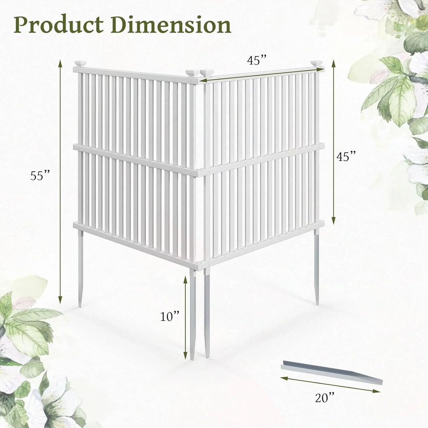 SAZYY 2 Panels Air Conditioner Fence, 45 in. W x 45 in. H Garden Fence, Vinyl Trash Can Pool Equipment Enclosure w/Metal Ground Stakes, Outdoor Privacy Fence Screen for Garden Patio Lawn AC Unit, White
