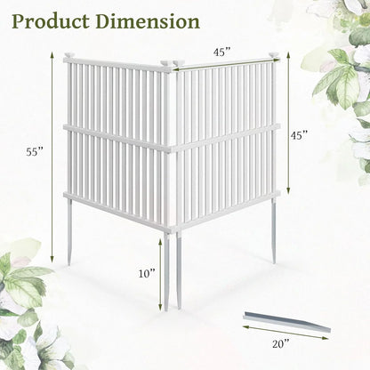 SAZYY 2 Panels Air Conditioner Fence, 45 in. W x 45 in. H Garden Fence, Vinyl Trash Can Pool Equipment Enclosure w/Metal Ground Stakes, Outdoor Privacy Fence Screen for Garden Patio Lawn AC Unit, White