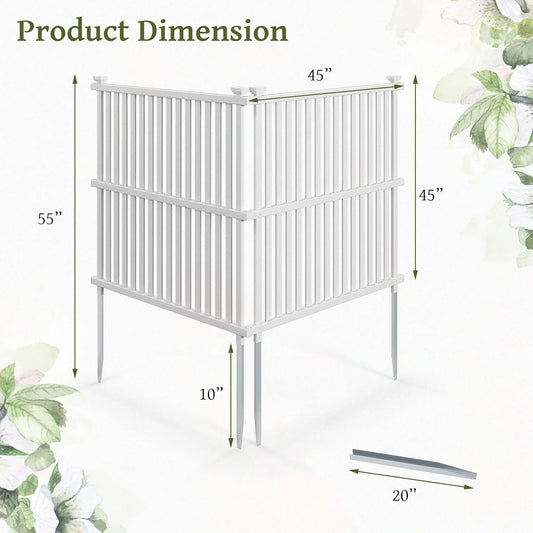 SAZYY 2 Panels Air Conditioner Fence, 45 in. W x 45 in. H Garden Fence, Vinyl Trash Can Pool Equipment Enclosure w/Metal Ground Stakes, Outdoor Privacy Fence Screen for Garden Patio Lawn AC Unit, White