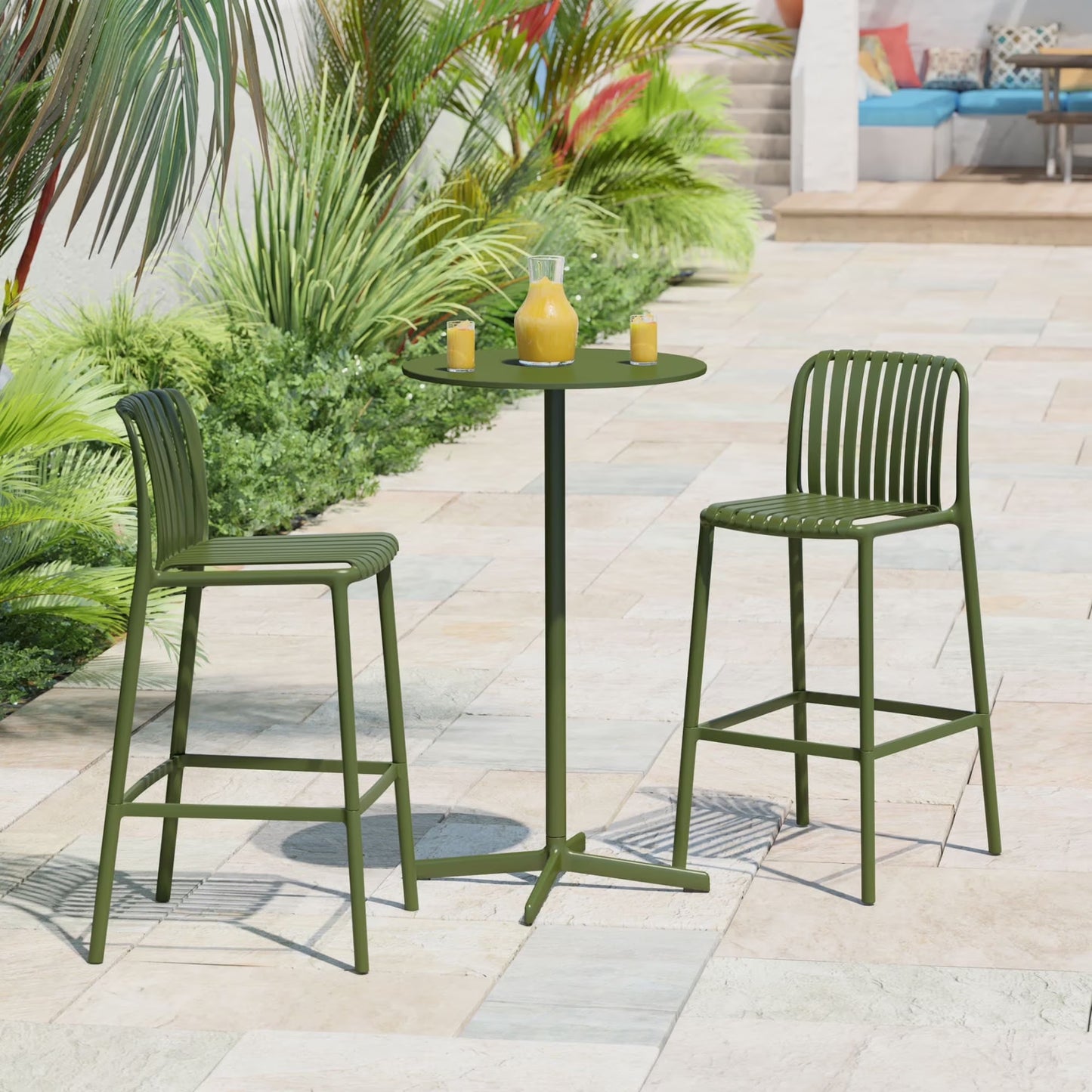 WestinTrends Playa 29.5" Outdoor Modern Polypropylene Plastic Patio Bar Height Stools (Set of 2), Red