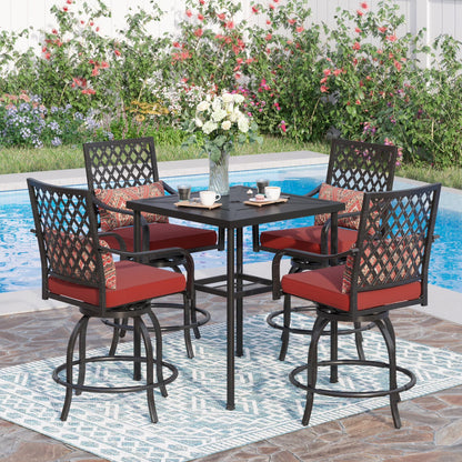 Sophia & William 3 Piece Outdoor Patio Swivel Bar Stools Set & Height Table Backyard Furniture Bistro Set, Red