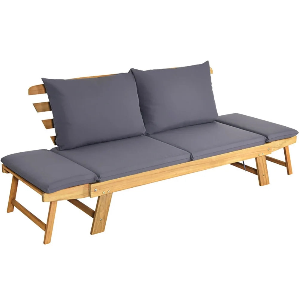 Canddidliike Patio Convertible Solid Wood Sofa with Cushion, Wood Frame Sofa, Sectional Sofa Set Ottoman