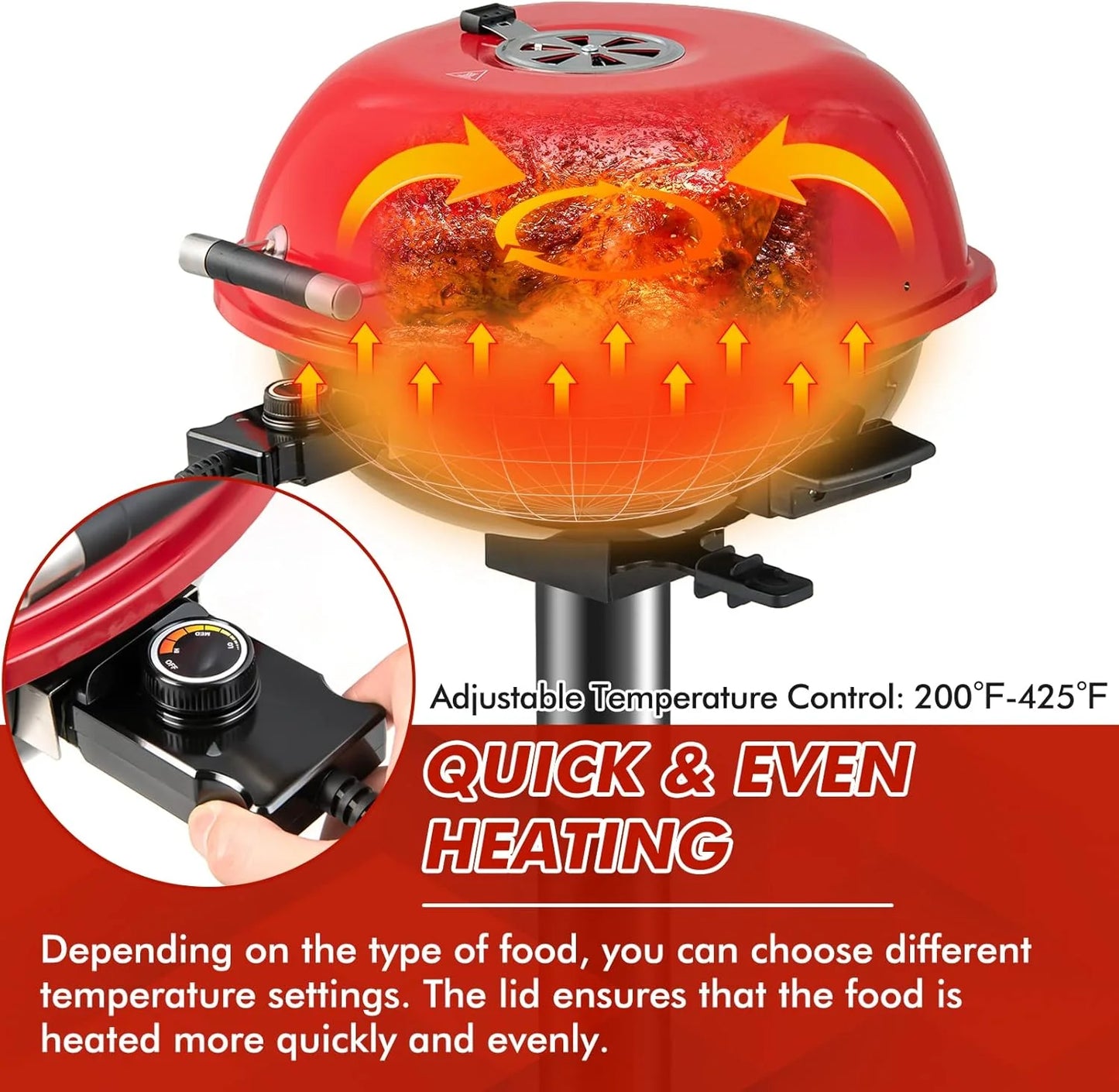 ZIRAV 1600W Portable Electric Grill Outdoor BBQ Grill for 15-Serving, Electric Barbecue Grill for Indoor & Outdoor Use, Portable Stand BBQ Grill for Patio Balcony Kitchen Garden (Black)