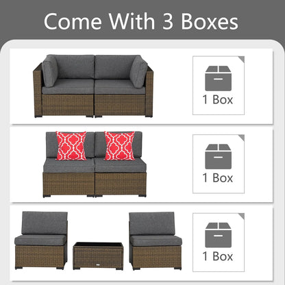 Kinbor 7Pcs Outdoor Patio PE Rattan Wicker Sofa Sectional Furniture Set with Cushion, Gray