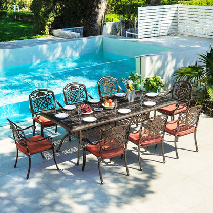 7-Piece Patio Furniture Dining Set, All-Weather Cast Aluminum Outdoor Table and Chairs for 6, Includes 4 Dining Chair & 2 Swivel Chairs & 60? Rectangular Table, Beige
