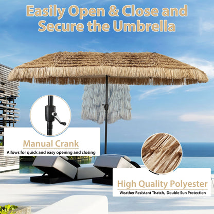 Autlaycil 13 ft Tiki Umbrella, Thatched, Hawaiian, Pool, Patio, Beach