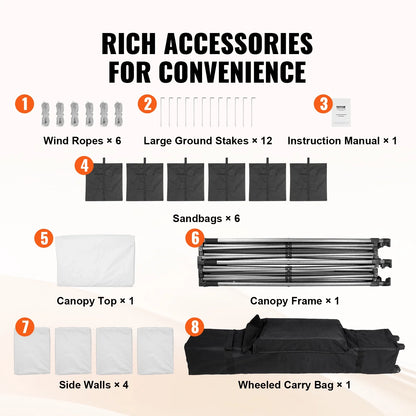 VEVOR 10x20 FT Pop up Canopy with Removable Sidewalls, Instant Canopies Portable Gazebo & Wheeled Bag,UV Resistant Waterproof, Enclosed Canopy Tent for Outdoor Events, Patio, Backyard, Party,Parking