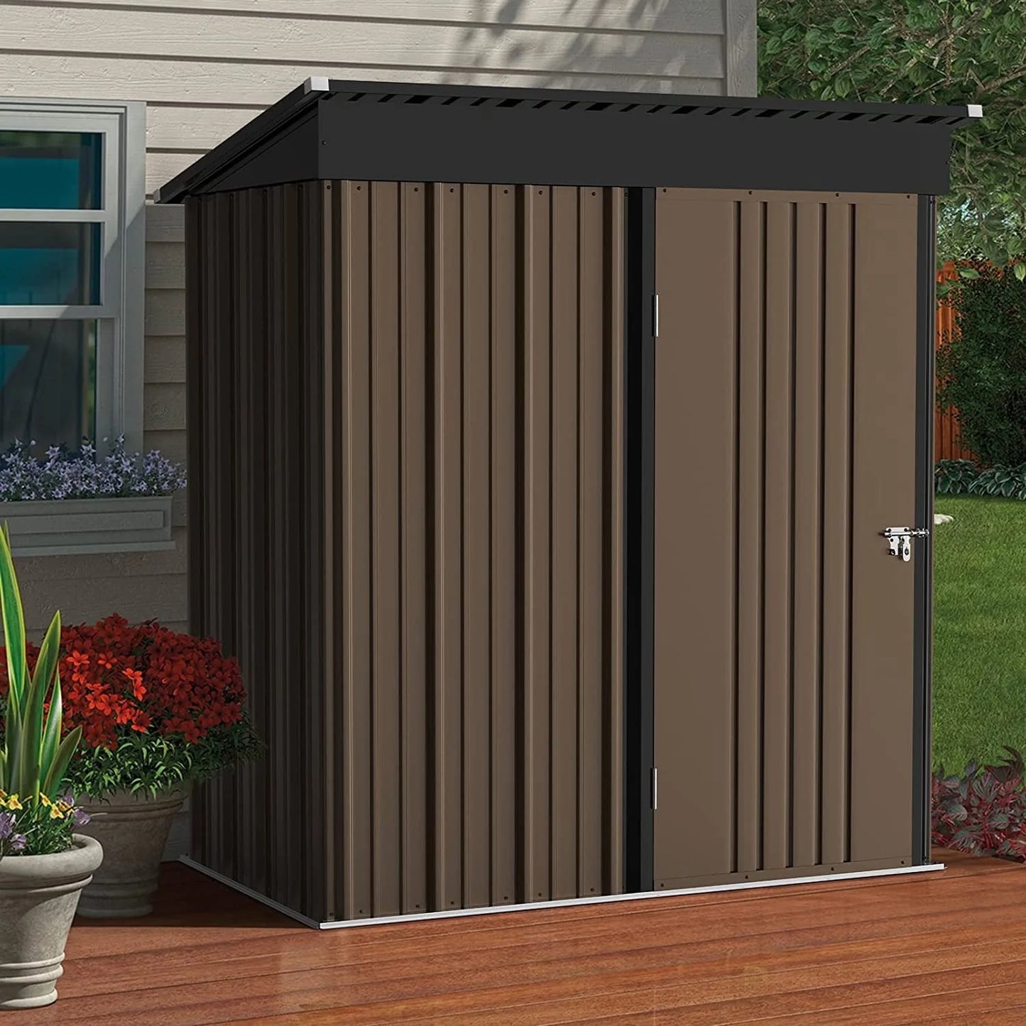 Vitesse Outdoor 5' x 3' Storage Metal Shed, Steel Garden Shed with Single Lockable Door, Tool Storage Shed House for Backyard, Patio, Lawn