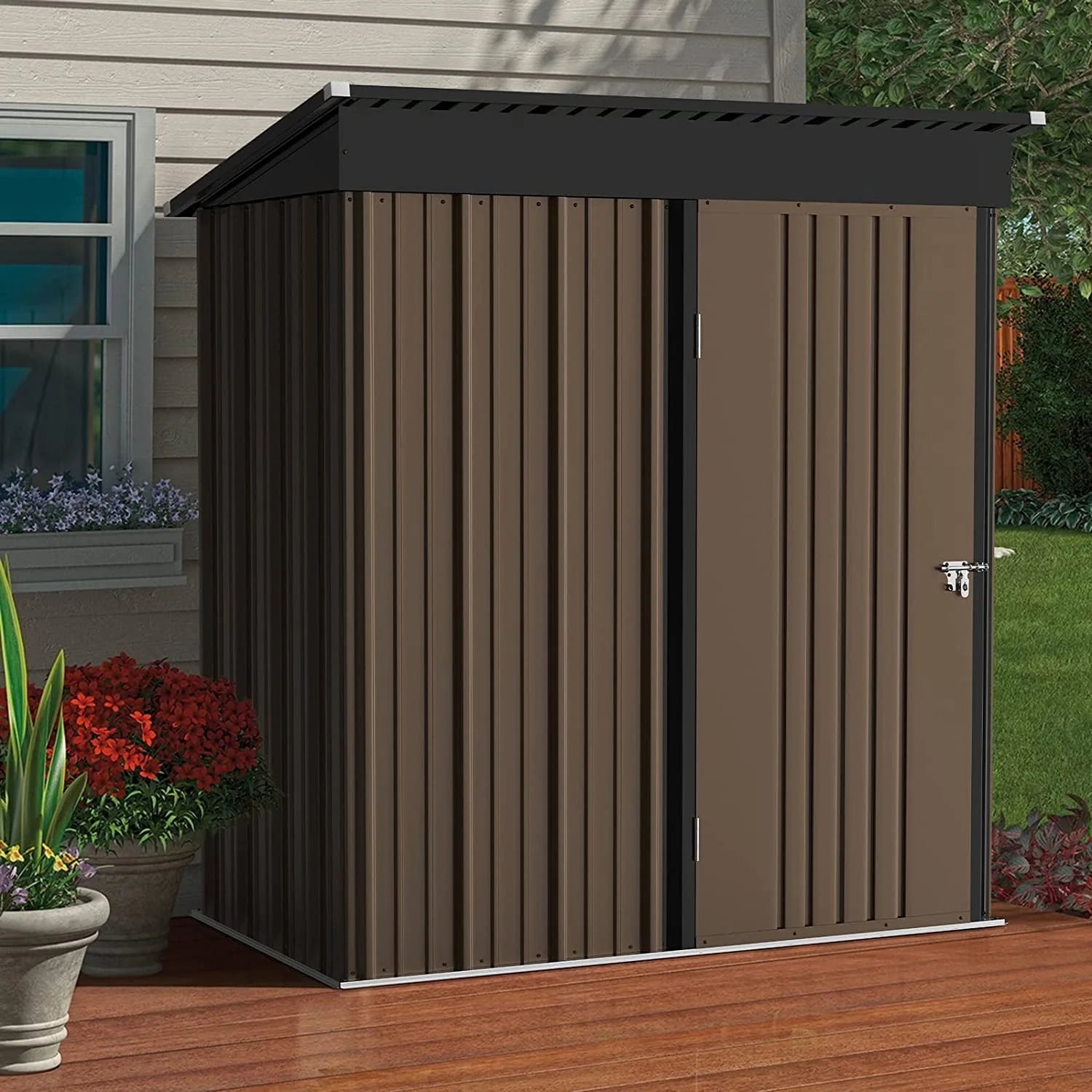 Vitesse Outdoor 5' x 3' Storage Metal Shed, Steel Garden Shed with Single Lockable Door, Tool Storage Shed House for Backyard, Patio, Lawn