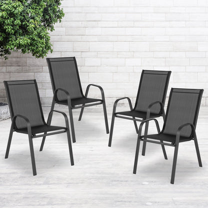 Emma + Oliver 4 Pack Gray Outdoor Stack Chair with Flex Comfort Material - Patio Stack Chair