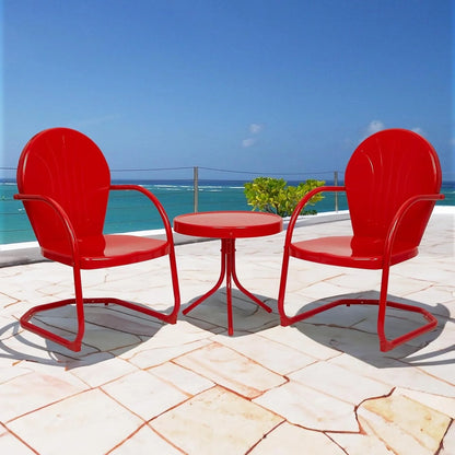 Efurden Patio Bistro Set Retro Metal Outdoor Seating Set Conversation Set 3 Pieces, 2 C-Spring Motion Armchairs and Round Side Table for Porch Lawn Garden, Red
