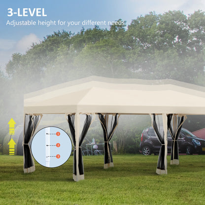 Outsunny 10' x 20' Pop Up Canopy Tent with Netting, Heavy Duty Large Party Tent, Instant Sun Shelter with Carry Bag for Backyard Garden Patio, Beige