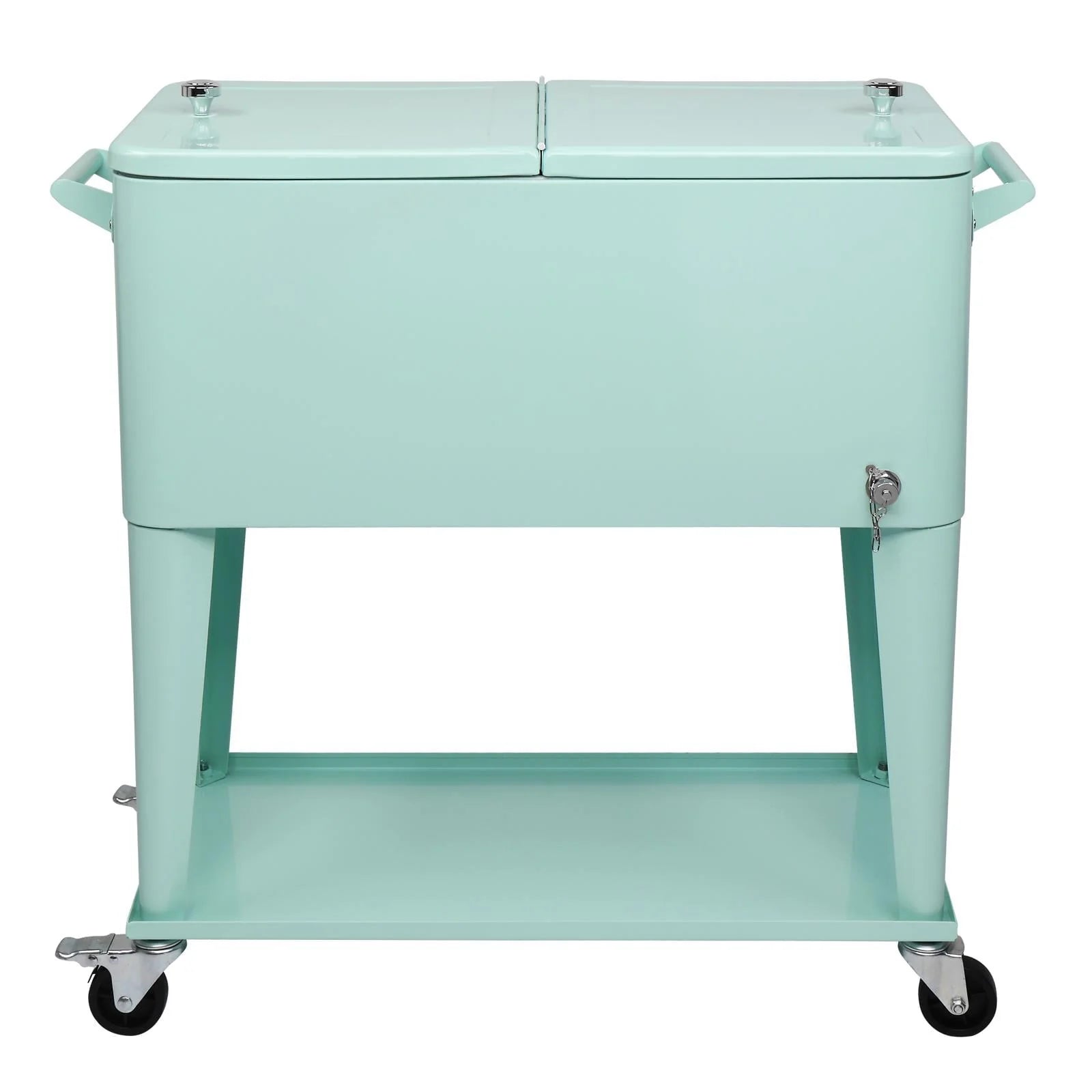 GoDecor 80 Quart Iron Spray Plastic with Tray Patio Rolling Cooler Green