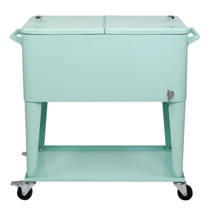 GoDecor 80 Quart Iron Spray Plastic with Tray Patio Rolling Cooler Green