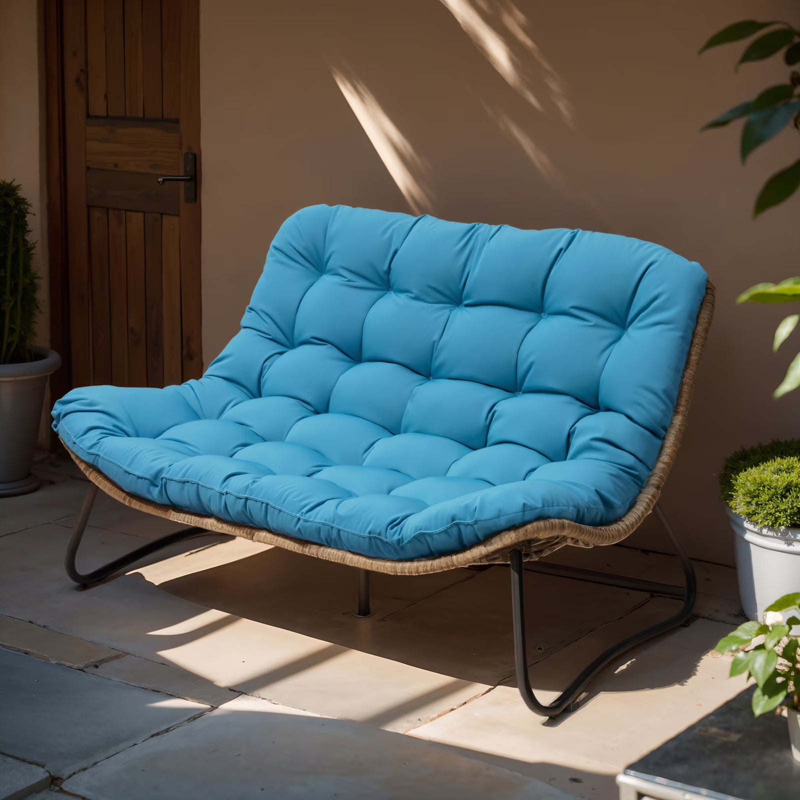 Crestlive Products Patio Loveseat, All-Weather Rattan Large Furniture with Soft Cushions, Outdoor Loveseat for Balcony, Poolside, Backyard (Beige)