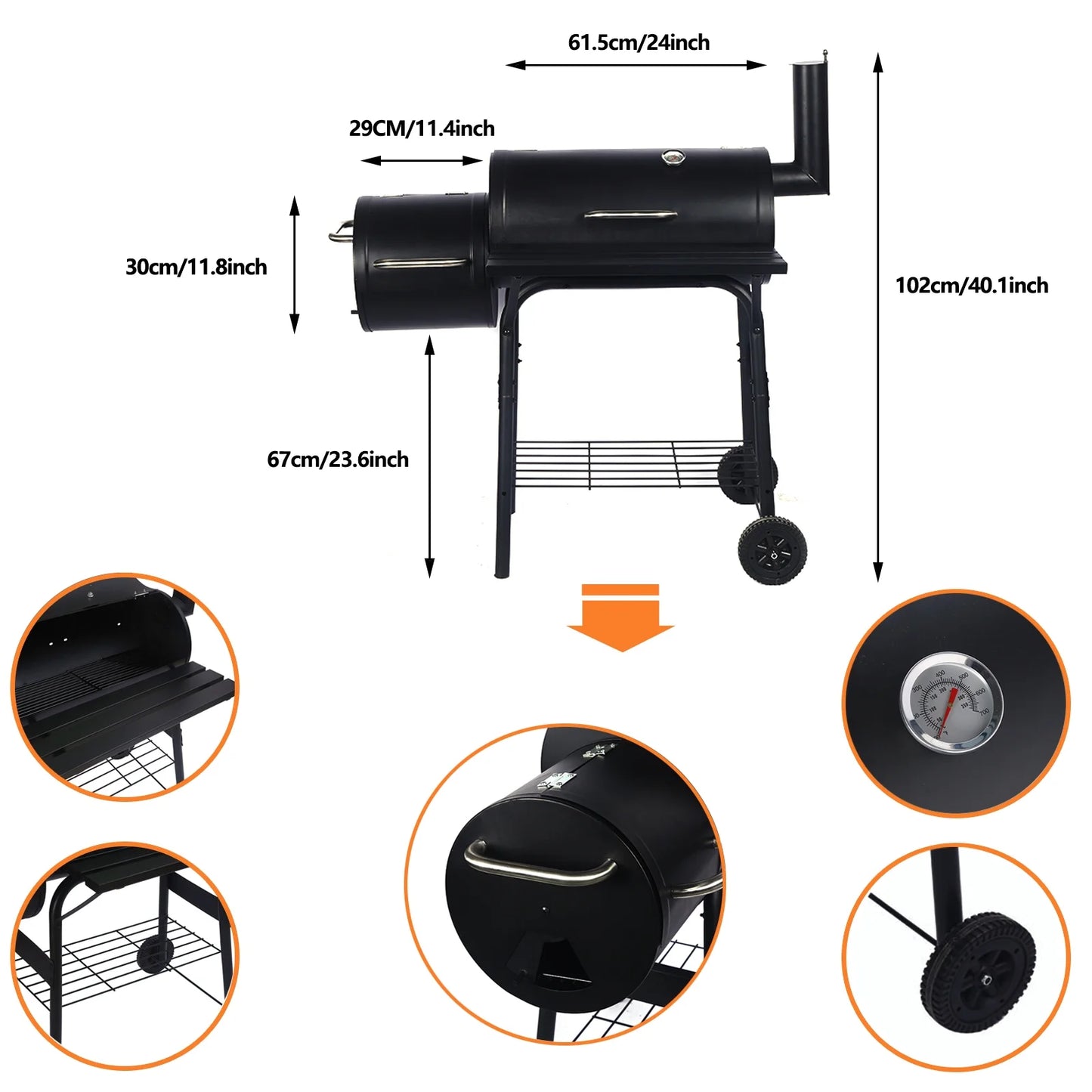 Vebreda Outdoor BBQ Grill Charcoal Barbecue Pit Patio Backyard Meat Cooker Smoker