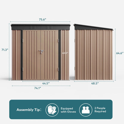 Lofka 6x4 FT Outdoor Storage Shed , Metal Garden Sheds & Outdoor Storage with Lockable Door for Backyard, Patio, Lawn, Brown