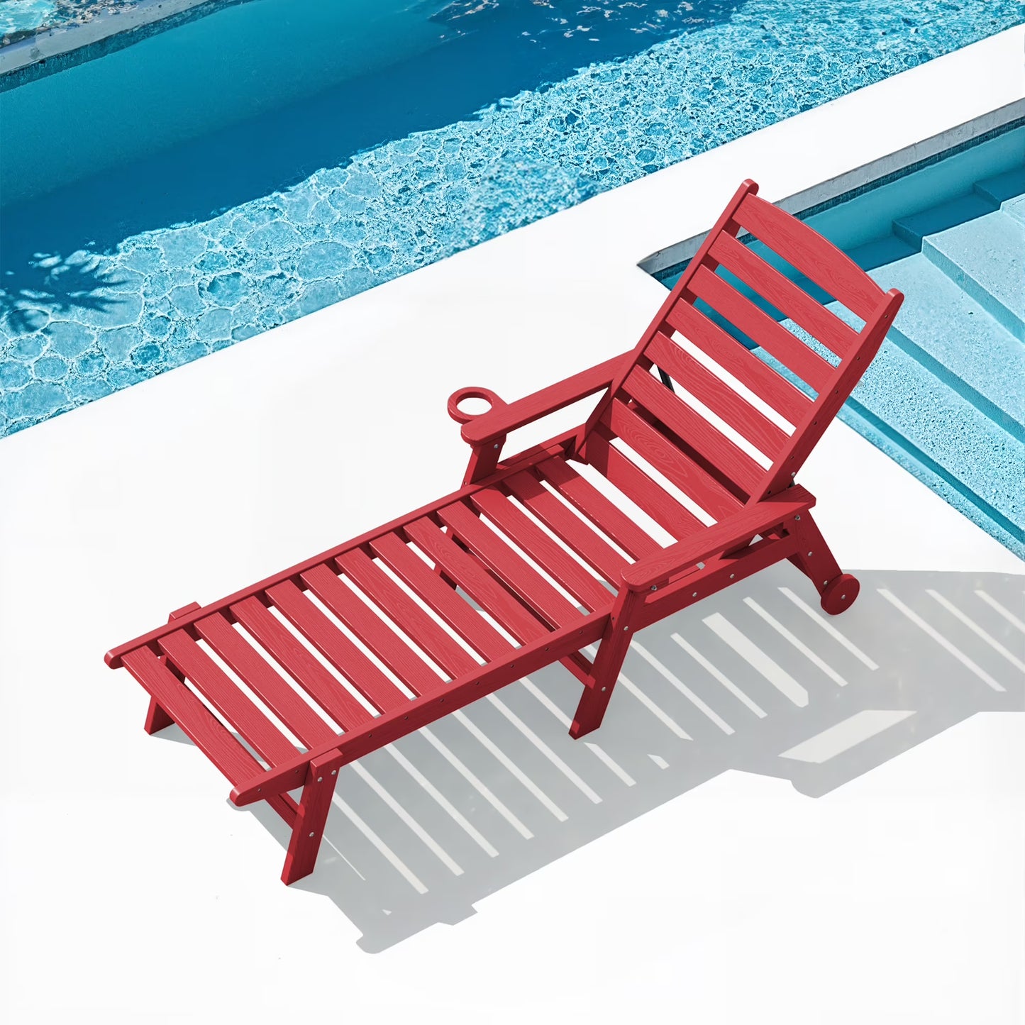 SERWALL Patio Chaise Lounge Chair, 78'' HDPE Outdoor Lounge Chair 5 Positions Pool Lounger Navy Blue