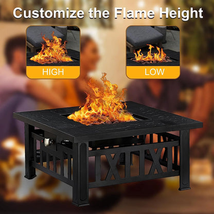 VECELO 30" Square Propane Fire Pit Table, 50,000 BTU Gas Fire Square Fireplace with Lid and Lava Rock for Outdoor, Patio, Backyard, Party, Black