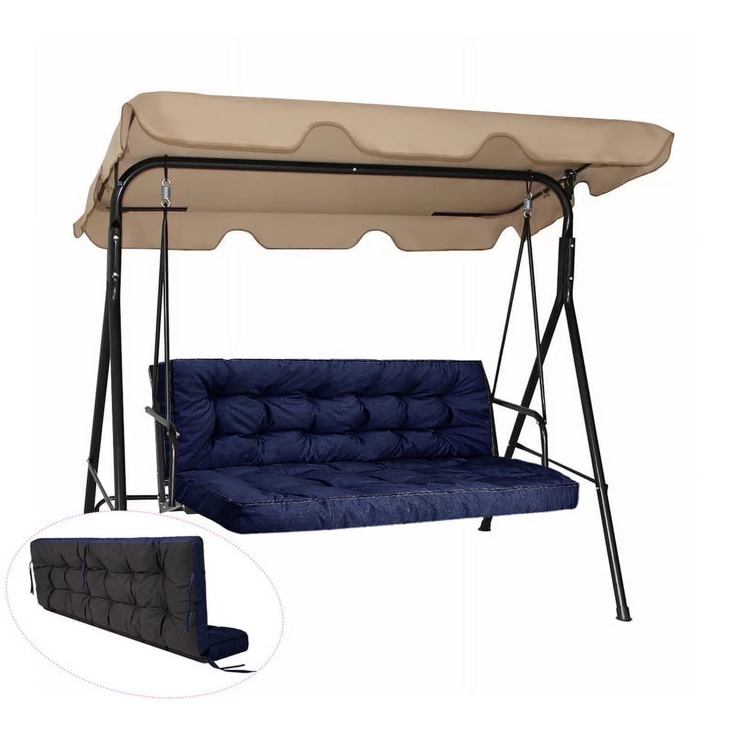 Swing Cushions 3 Seater Replacement, Waterproof Porch Swing Cushions, Thicken 5" Bench Cushions for Outdoor Furniture With Backrest , Patio Garden Loveseat Sofa Pads