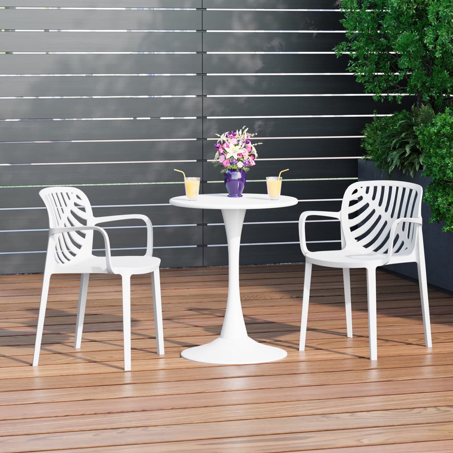 WestinTrends Playa Outdoor Modern Stackable Patio Dining Armchairs (Set of 2), White